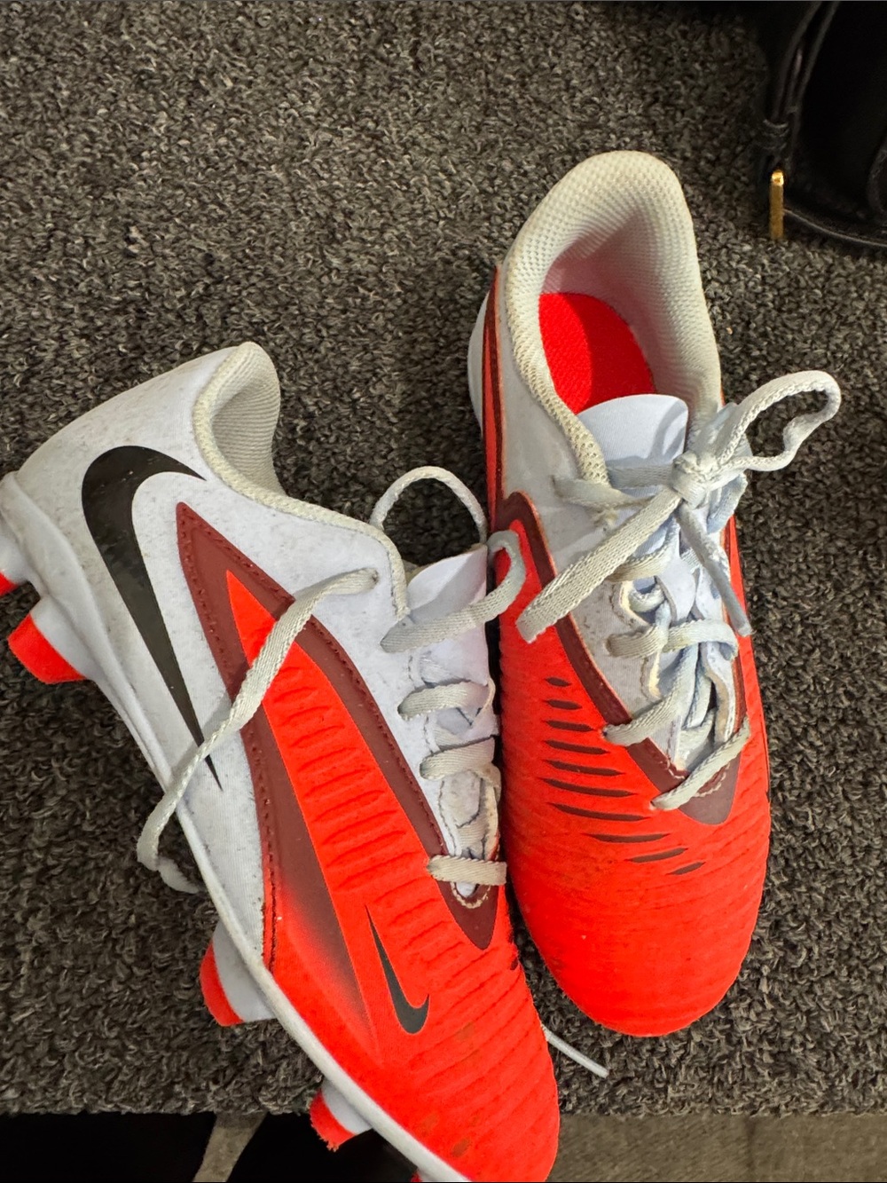 Nike Orange & White Youth Soccer Cleats with Black Swoosh